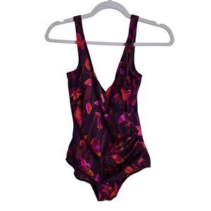 MiracleSuit Purple Pink Floral Ruched Wrap Slimming Swimsuit Size 12